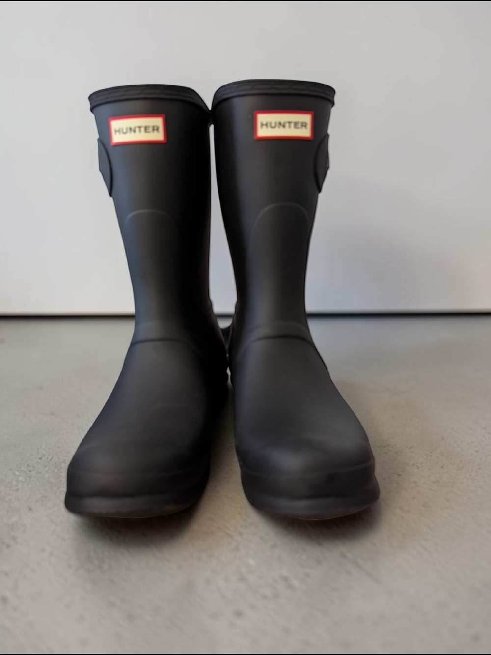 Hunter Matte Black Women's Mid-Calf Rain Boots with Red Logo Trim